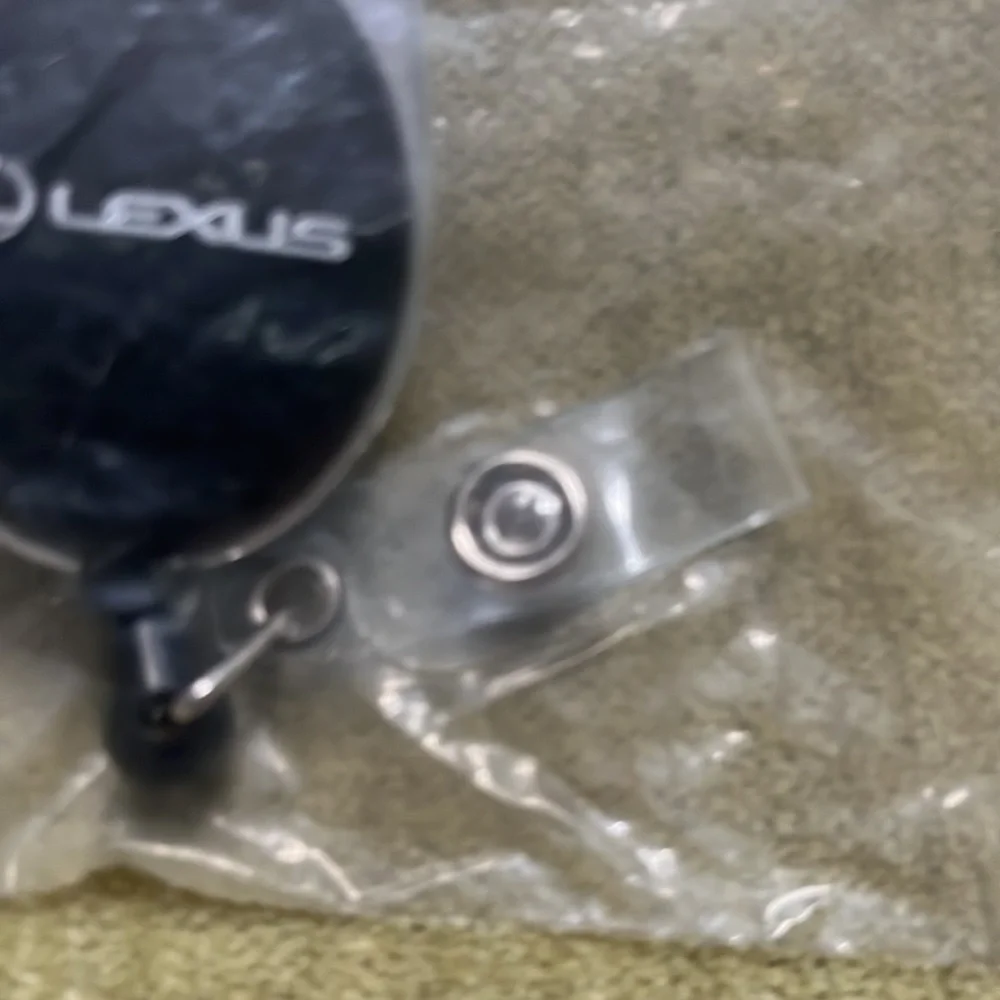 NEW Oval Lexus Key Chain Black & Silver with slide clip & snap clip